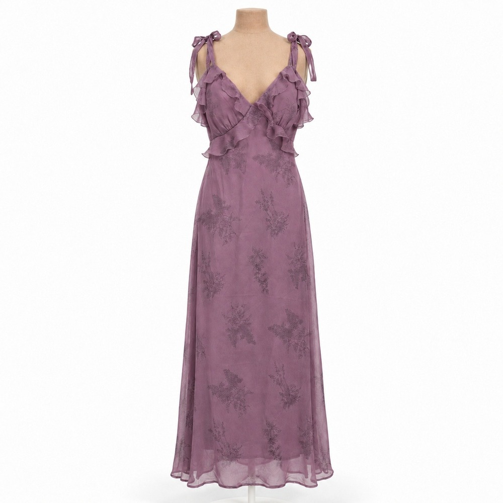 Floral Ruffle Babydoll Maxi Dress Sz XL Purple Fairy Grunge Whimsigoth Ethereal